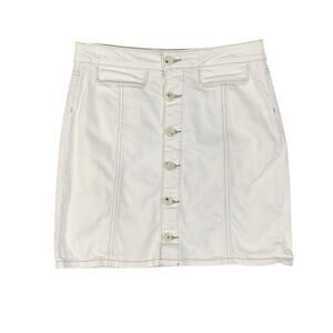 Paige Skirt Womens 28 White Denim Bianca Button Front Faux Flap Pockets Mini